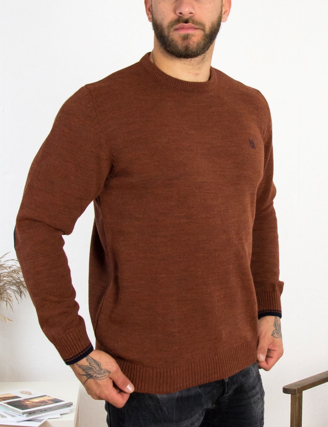 Ανδρικό κεραμιδί πλεκτό πουλόβερ με διχρωμία Darious 18555A